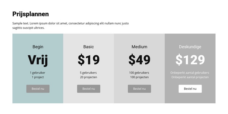 Prijsplan voor bedrijven Html Website Builder