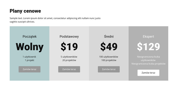 Plan cenowy dla biznesu Motyw WordPress