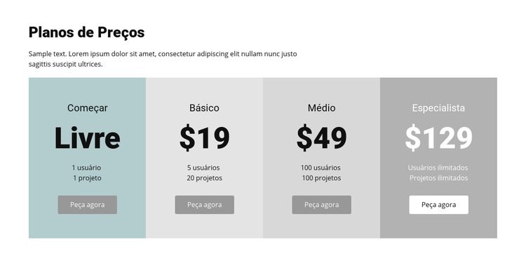 Plano de preços para negócios Modelos de construtor de sites