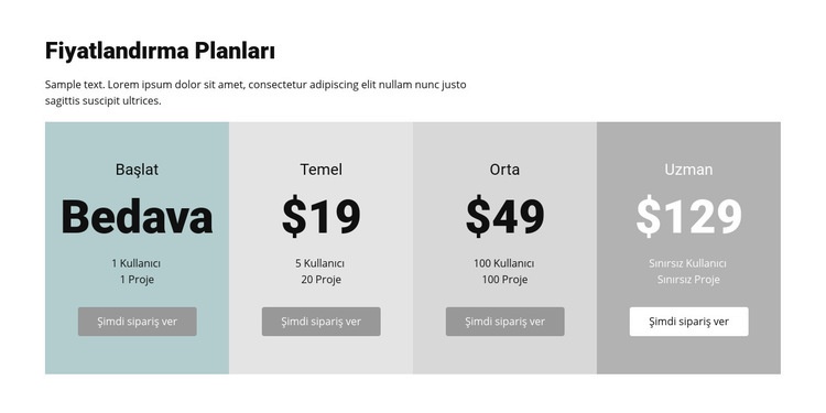 İşletmeler için fiyatlandırma planı Web Sitesi Oluşturucu Şablonları