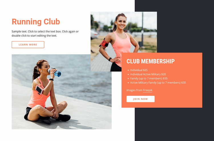 Running sport club Website Mockup
