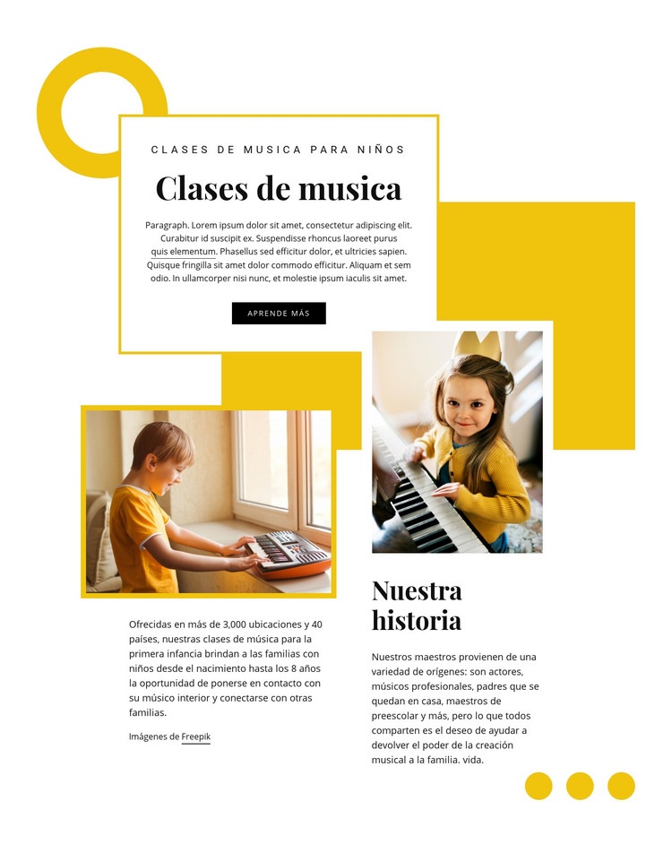 Educación musical para niños Maqueta de sitio web