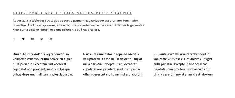 Titres et texte avec contact social Modèle HTML