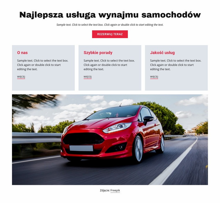 Wypożyczalnia samochodów luksusowych Makieta strony internetowej