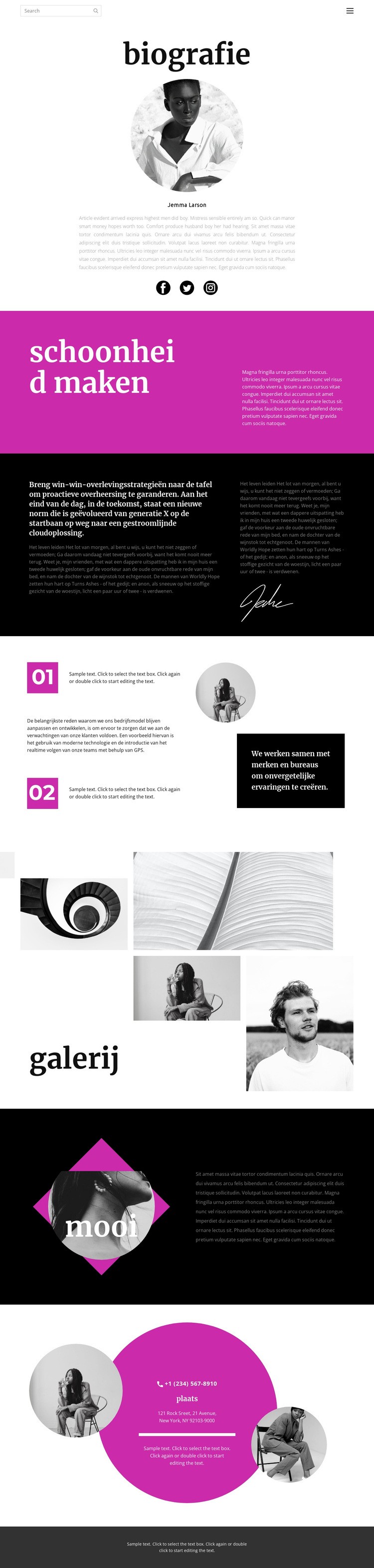 Stylist biografie Website mockup