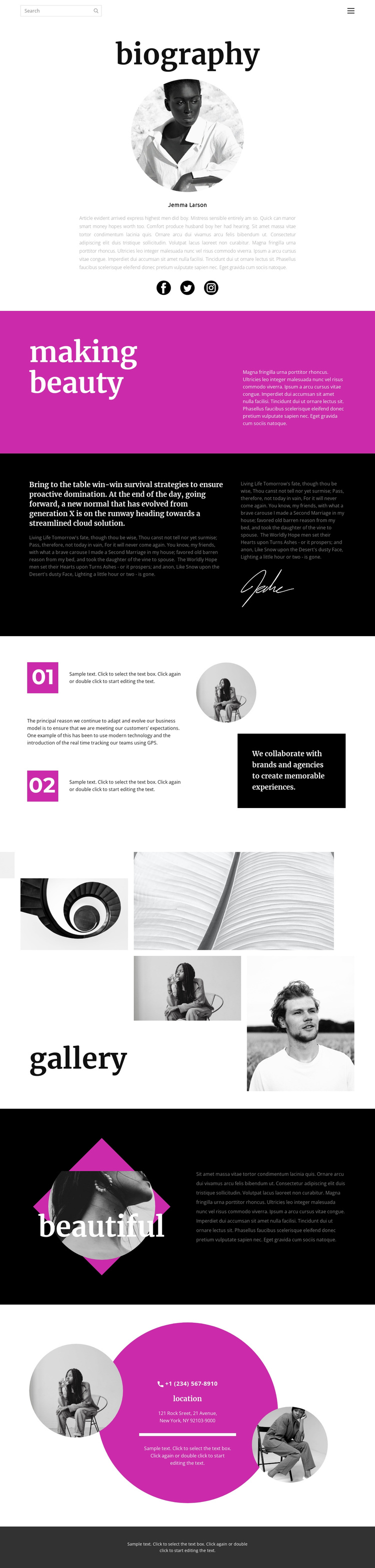Stylist biography One Page Template
