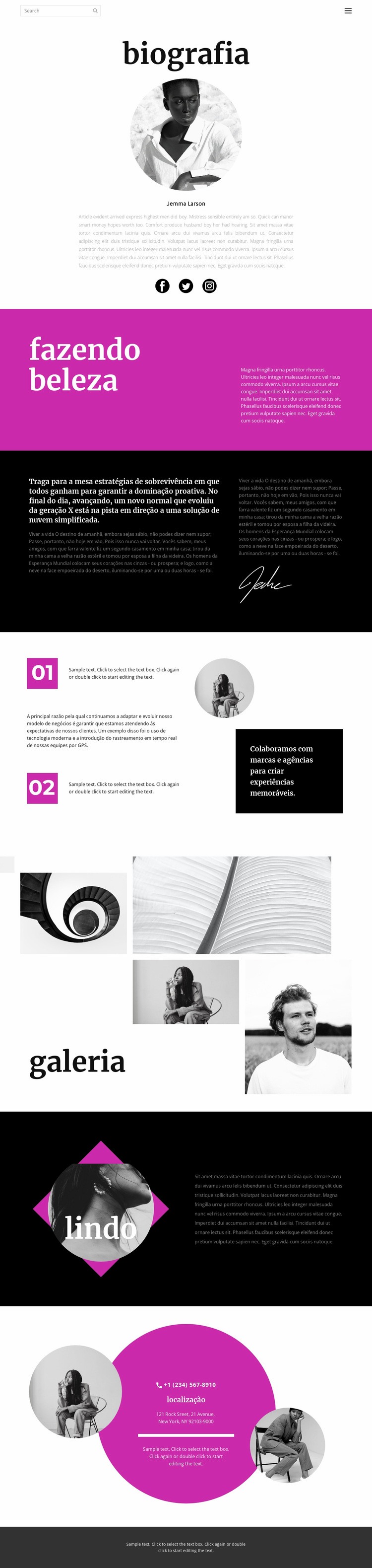 Biografia do estilista Landing Page