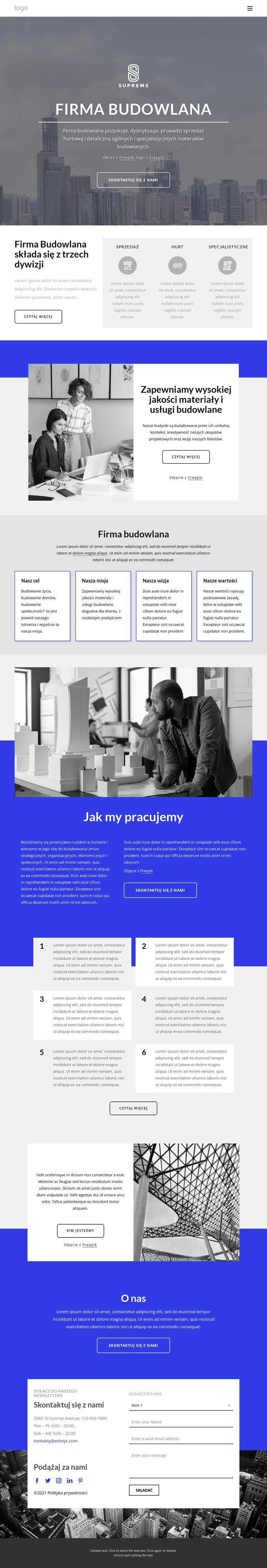 Nowa firma budowlana Makieta strony internetowej