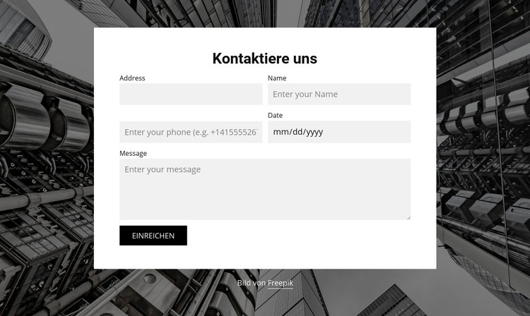 Kontaktieren Sie uns Formular mit Bildhintergrund Eine Seitenvorlage