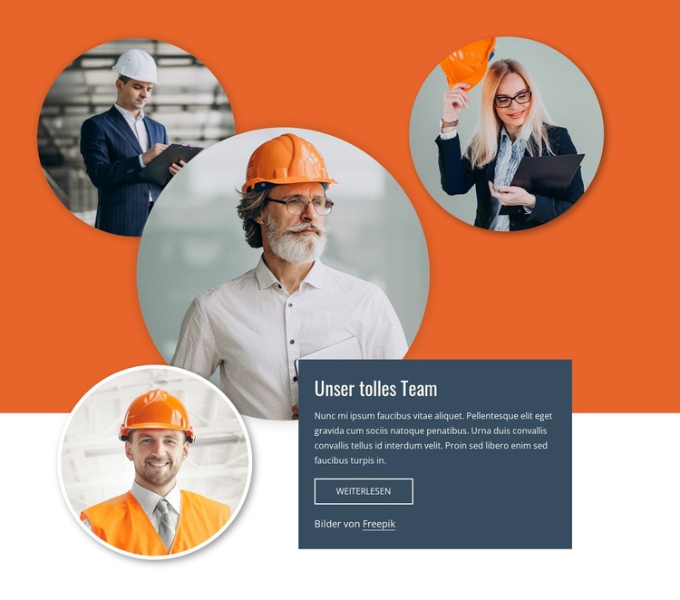 Teamdesign mit geschichteten Bildern HTML Website Builder