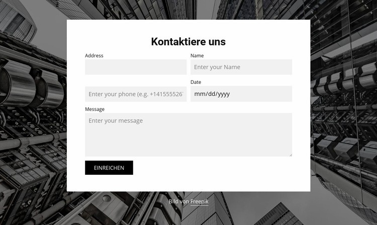 Kontaktieren Sie uns Formular mit Bildhintergrund Website Builder-Vorlagen