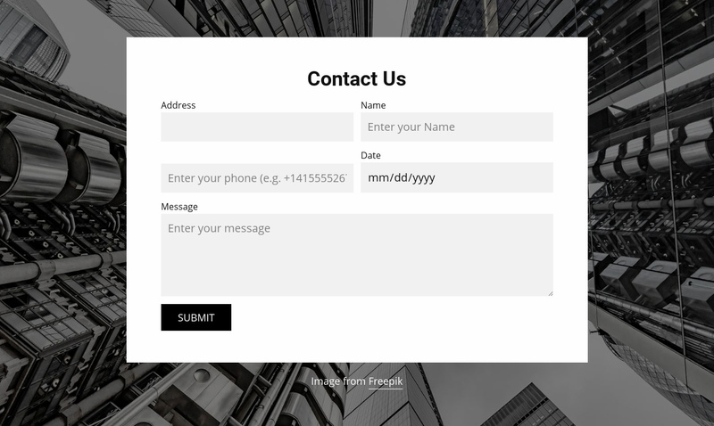 Contact us form with image background Elementor Template Alternative