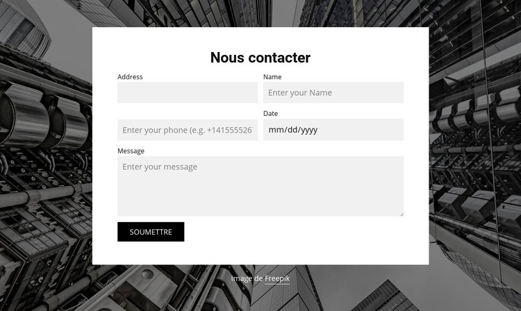 Contactez-nous formulaire avec fond d'image Conception de site Web