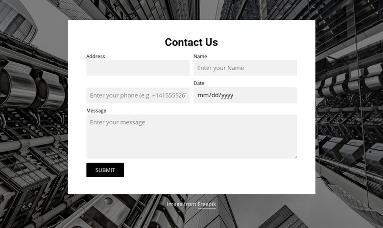Contact us form with image background Homepage Design