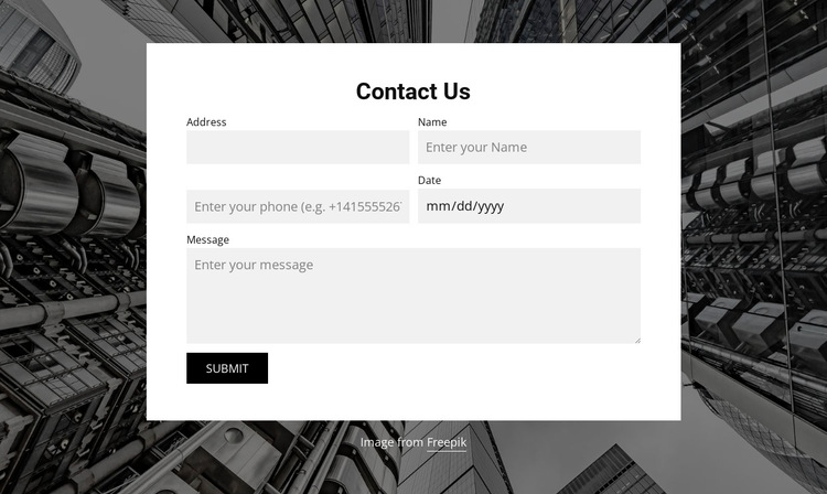 Contact us form with image background HTML5 Template
