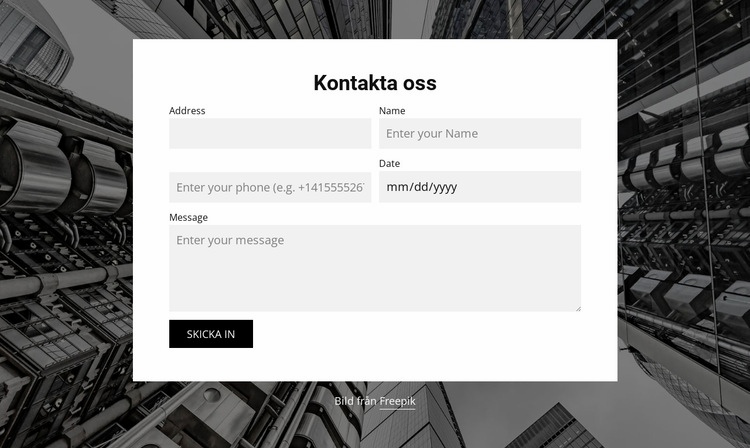 Kontakta oss formulär med bildbakgrund CSS -mall