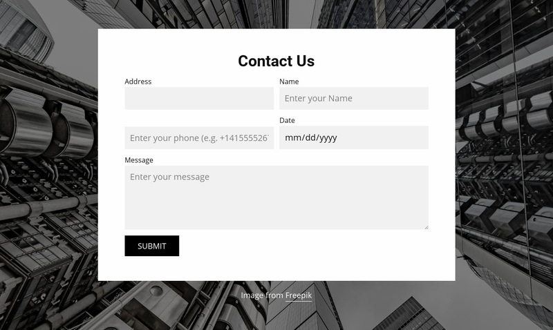 Contact us form with image background Web Page Designer