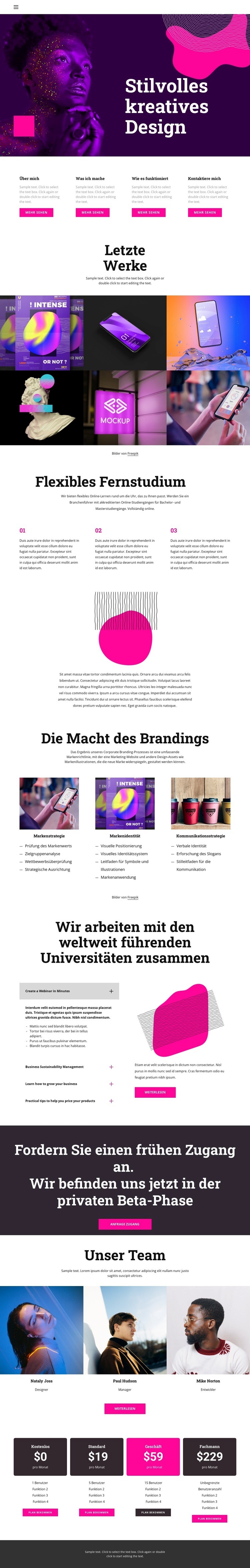 Kreative der nächsten Generation Website Builder-Vorlagen