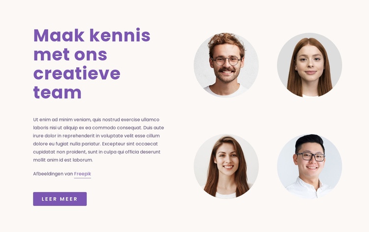 Ons creatieve team Website mockup