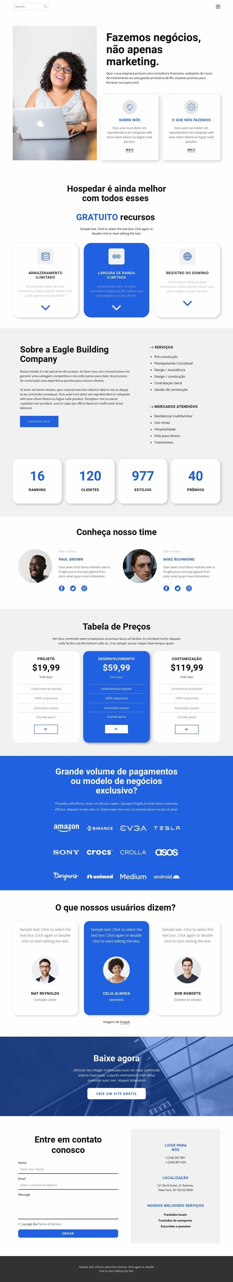 Não apenas marketing Construtor de sites HTML