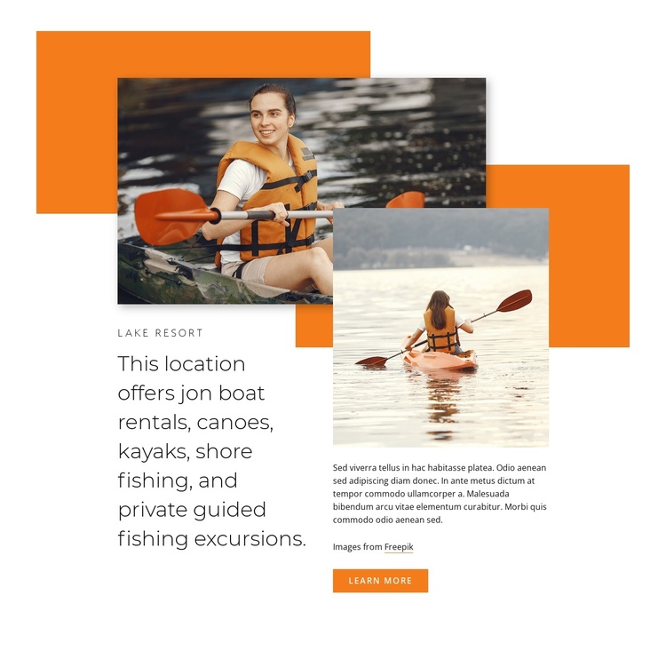 Boating, kayaking, fishing One Page Template