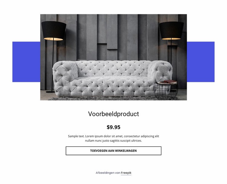 Productdetails voor een gezellige bank Bestemmingspagina