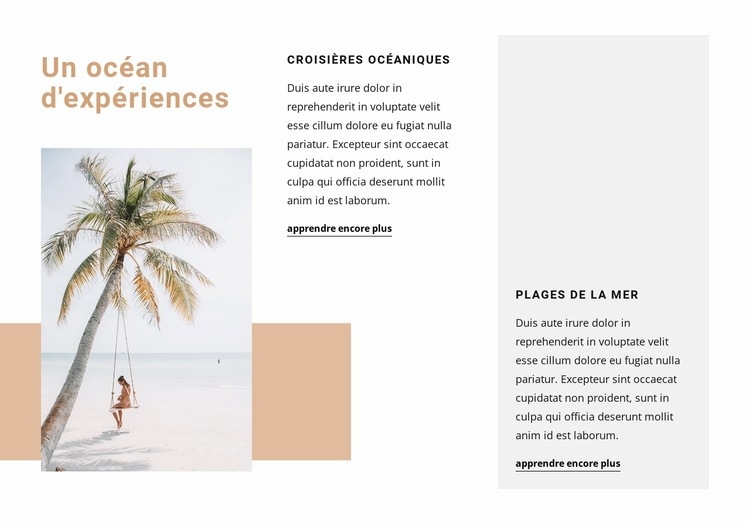 Un océan d'expériences Page de destination