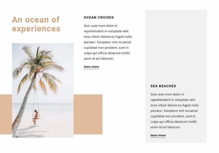 An ocean of experiences Landing Page