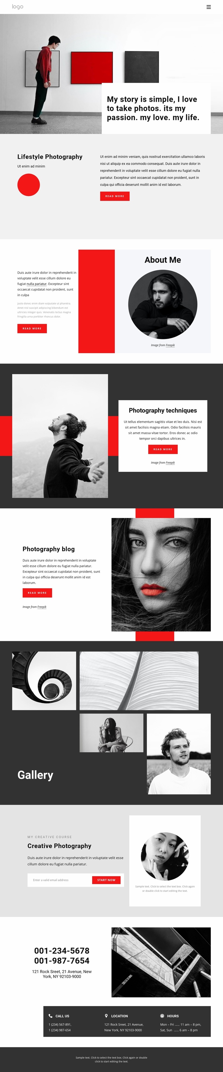 I am a professional photographer Landing Page