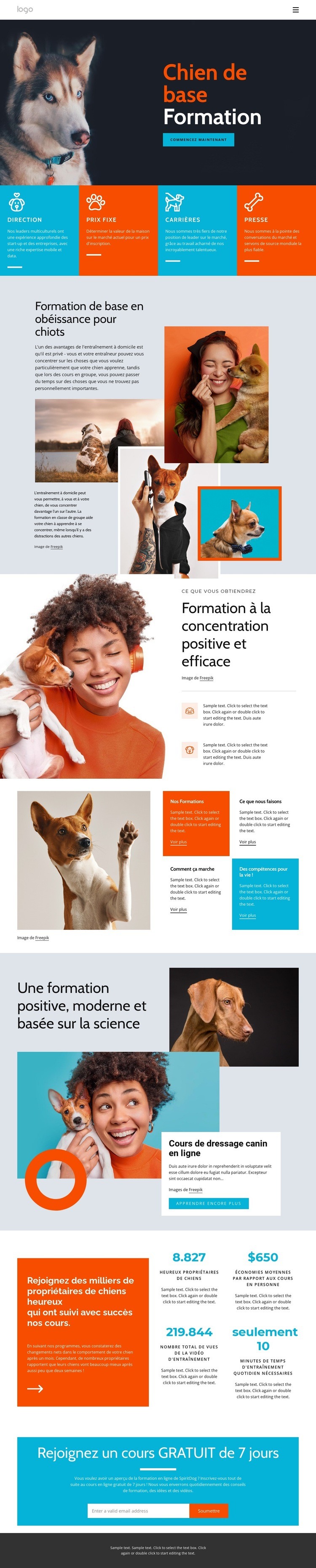 Cours de dressage de chiens Maquette de site Web