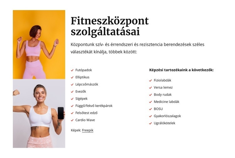 A fitneszközpont szolgáltatásai CSS sablon