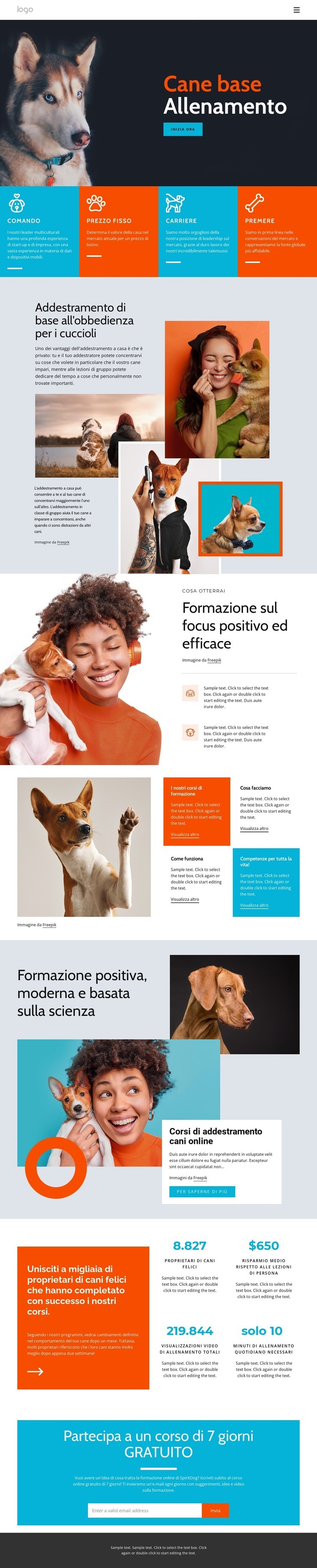 Corsi di addestramento per cani Costruttore di siti web HTML