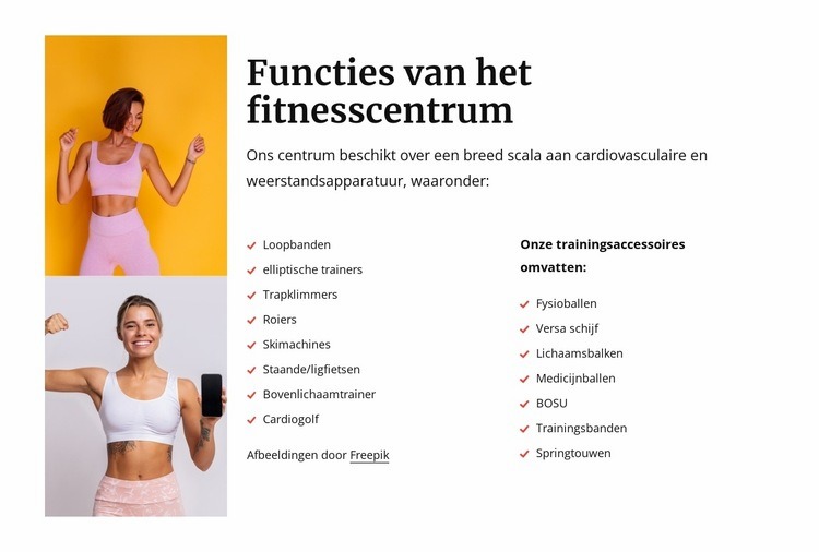 Functies van het fitnesscentrum Bestemmingspagina