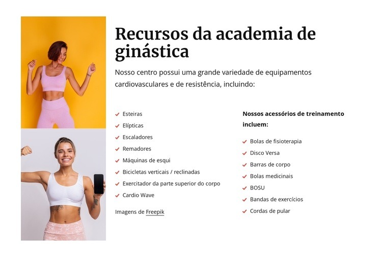 Recursos do centro de fitness Design do site