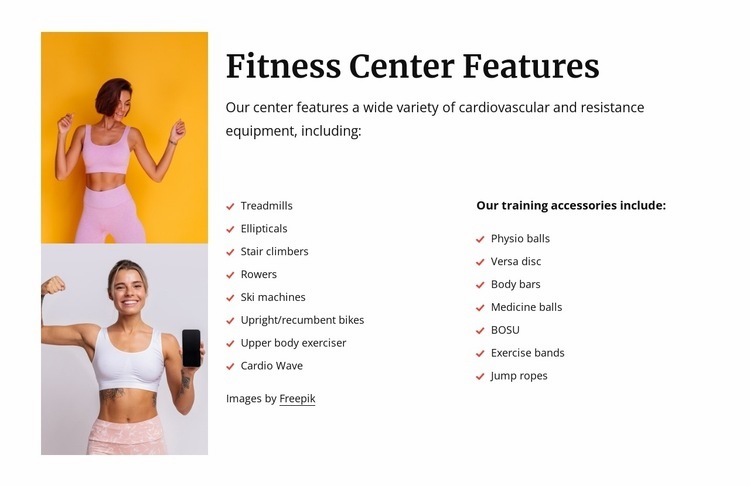Fitnesscenter funktioner Html webbplatsbyggare