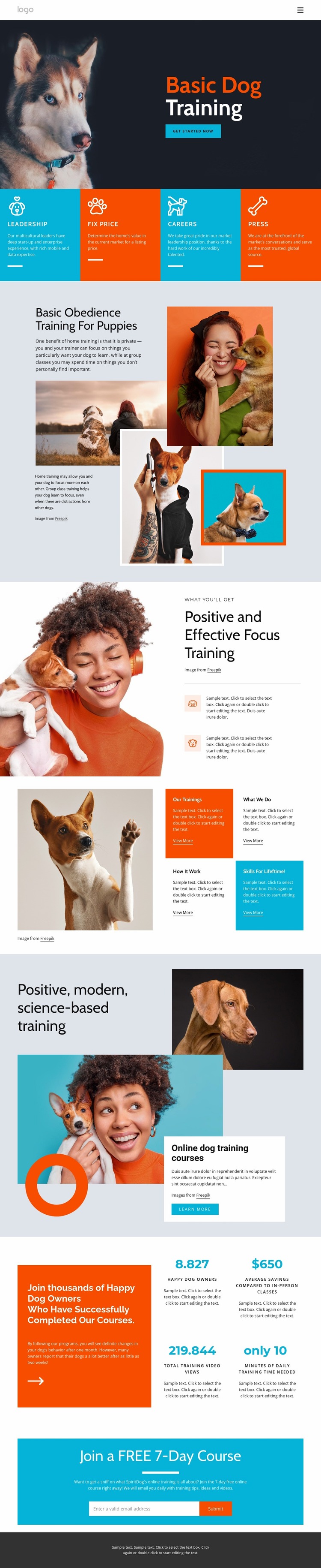 Dog training courses Website Mockup