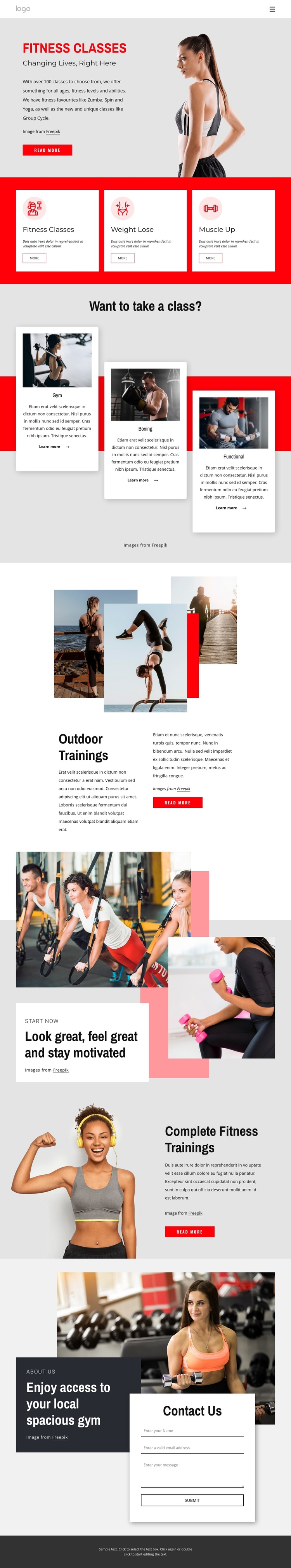 Full-spectrum fitness gym One Page Template