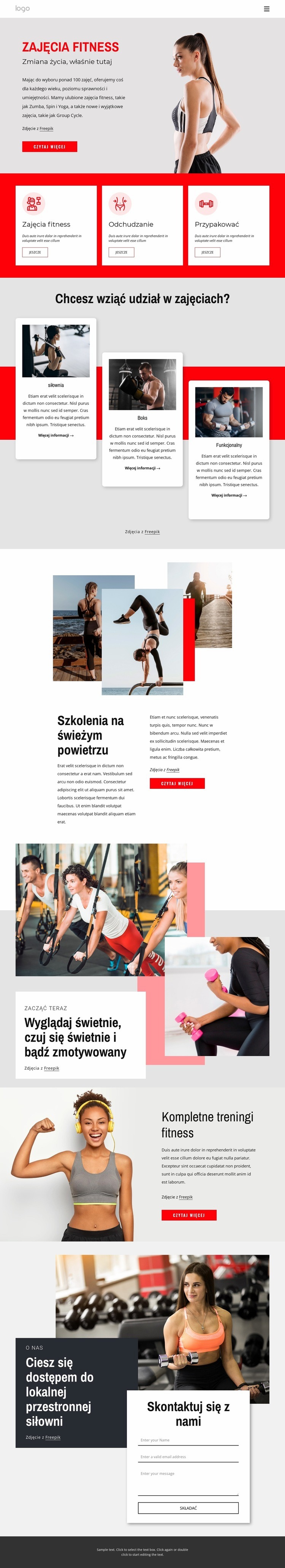 Siłownia fitness o pełnym spektrum Makieta strony internetowej