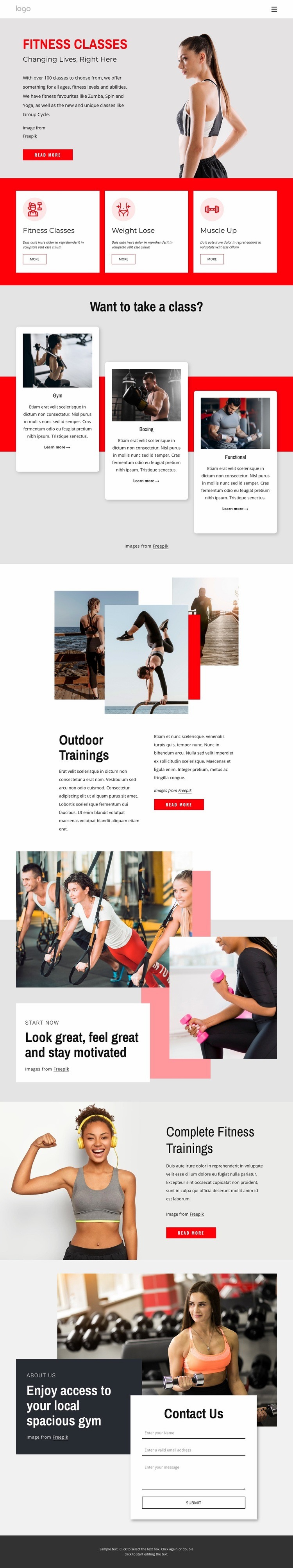 Full-spectrum fitness gym Web Page Design