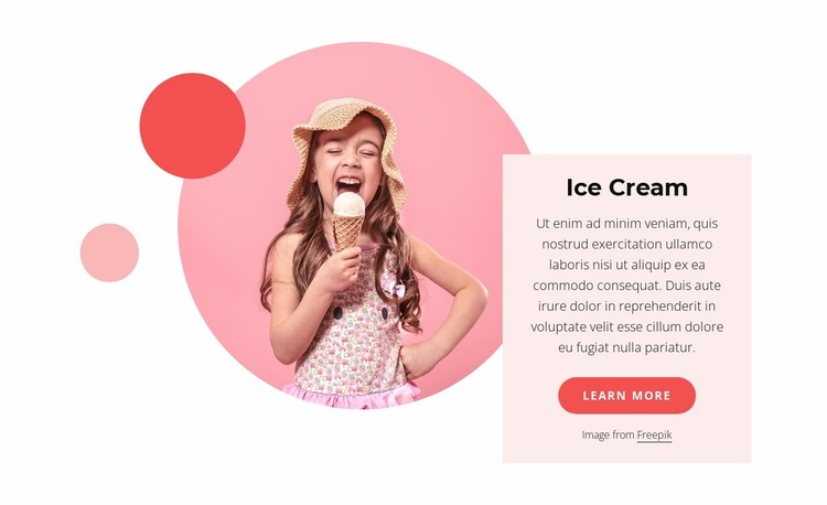 Ice cream,  and frozen treats Website Mockup