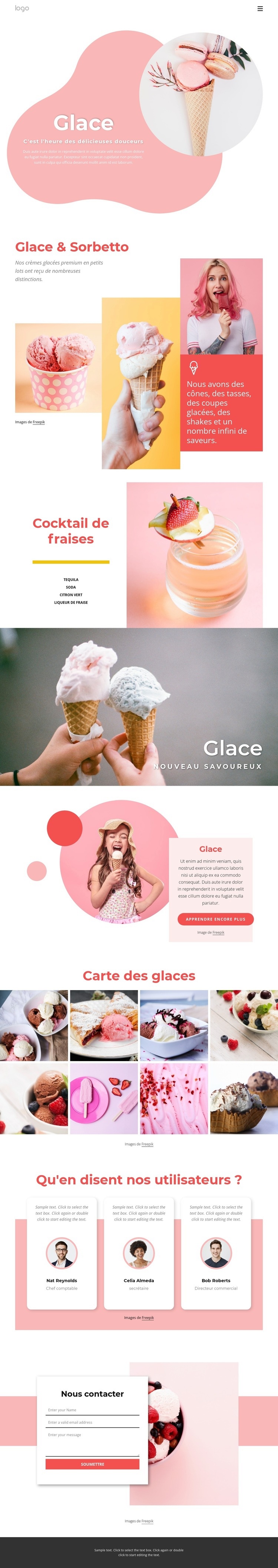 Glace et yaourt glacé Conception de site Web