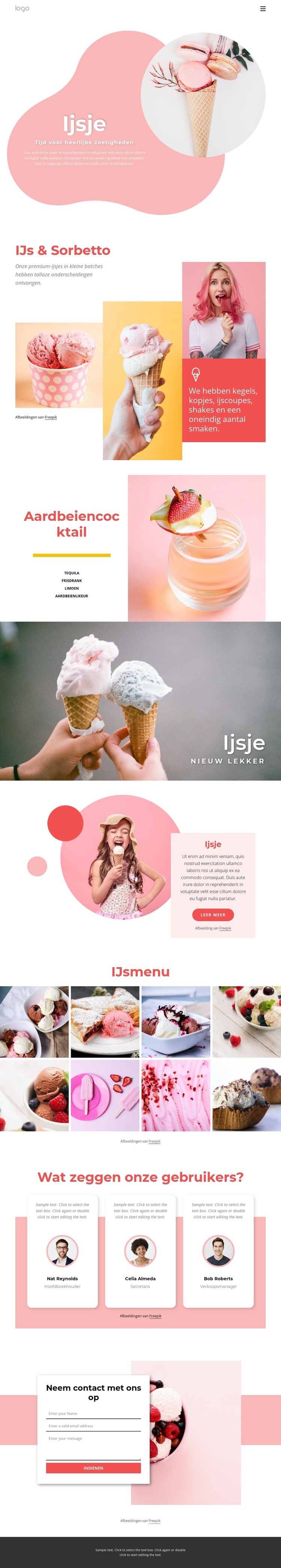 IJs en Ffrozen yoghurt Website ontwerp