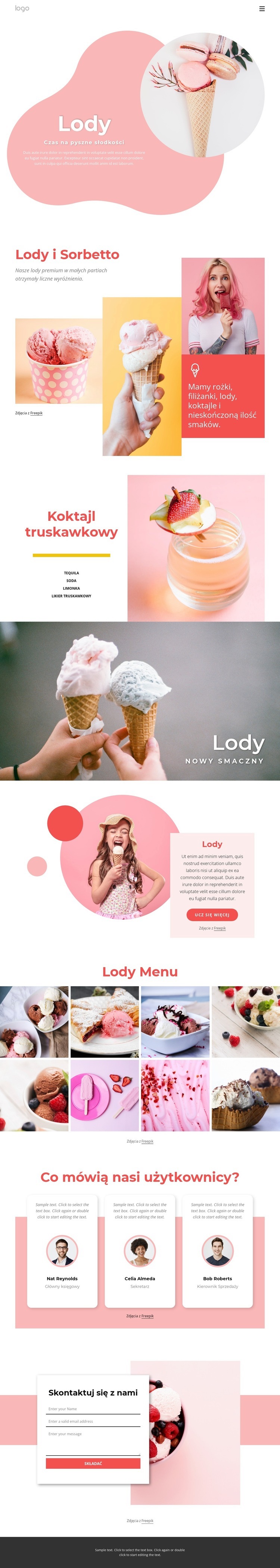 Lody i mrożony jogurt Kreator witryn internetowych HTML