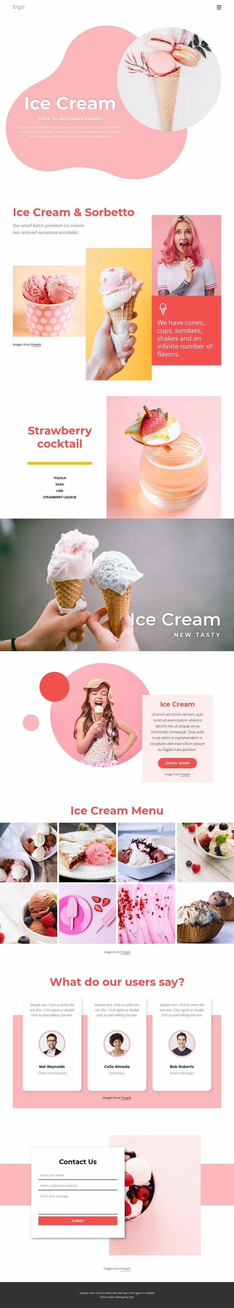 Ice cream and Ffrozen yogurt Web Page Design