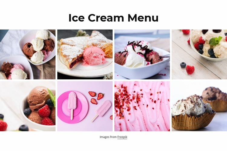 Ice cream menu WordPress Website Builder