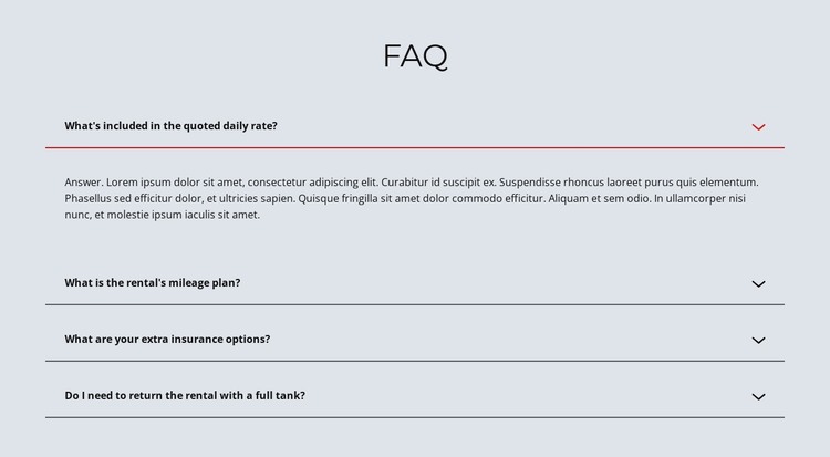 FAQ auf hellem Hintergrund HTML-Vorlage
