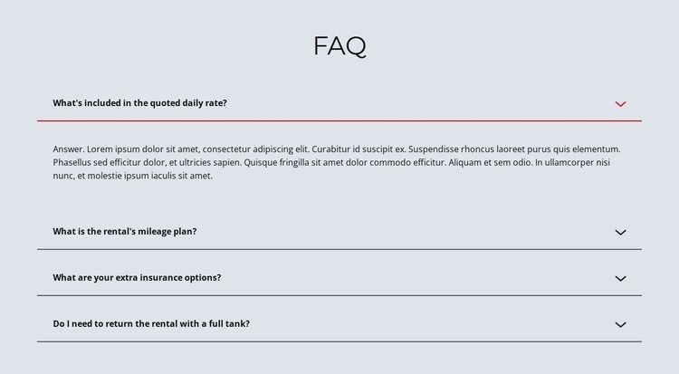 FAQ auf hellem Hintergrund HTML Website Builder