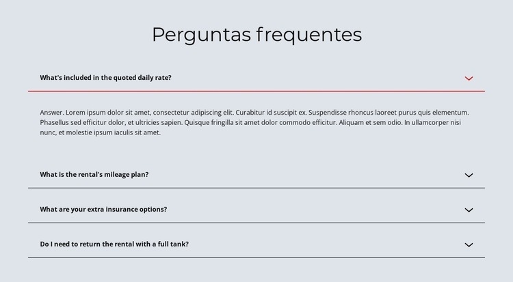 FAQ sobre fundo claro Design do site