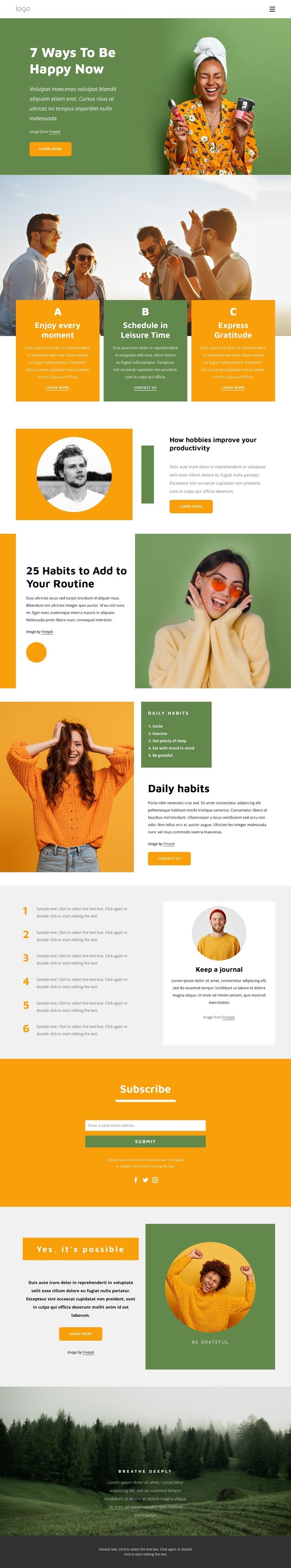 Habits of happy people Web Page Design
