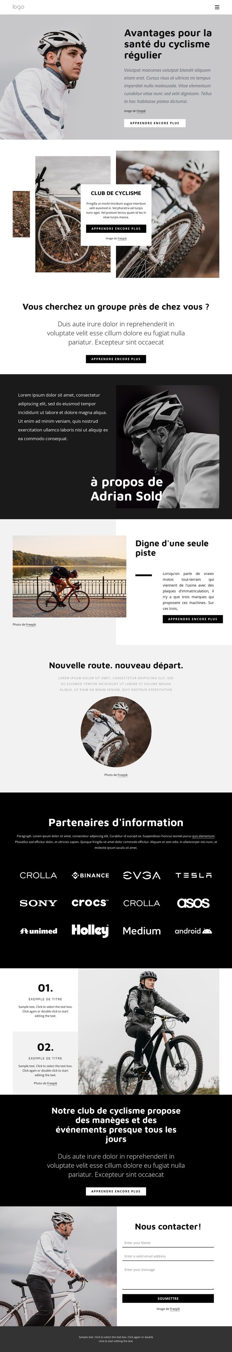 Avantages du cyclisme régulier Maquette de site Web